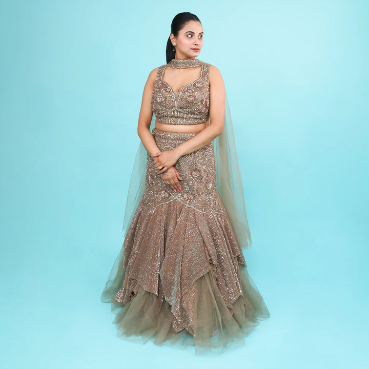 Elegant Coffee Mermaid Lehenga For Women