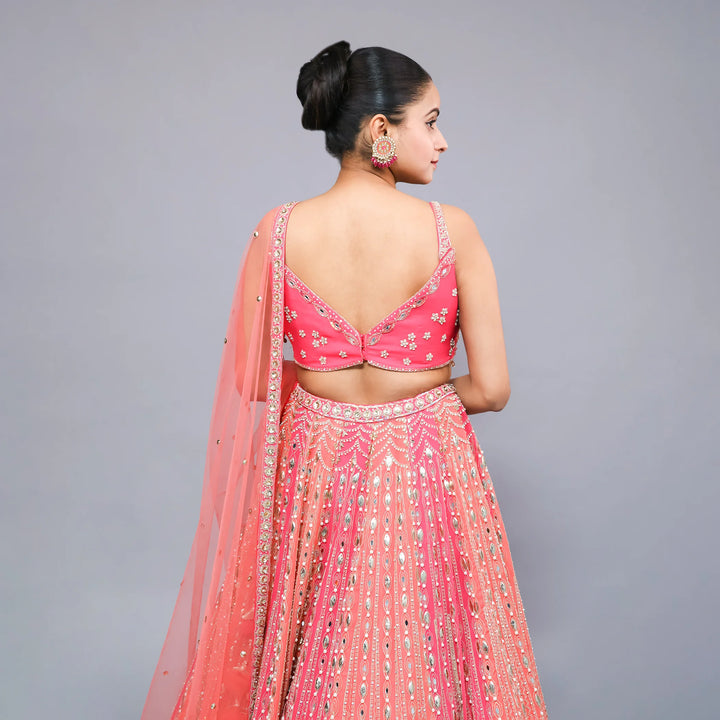 Elegant Gajri & Pink Crop Top Lehenga- Vastrachowk