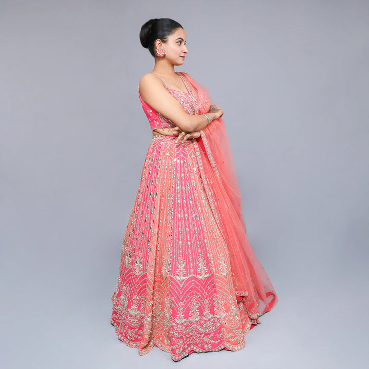 Elegant Gajri & Pink Crop Top Lehenga- Vastrachowk