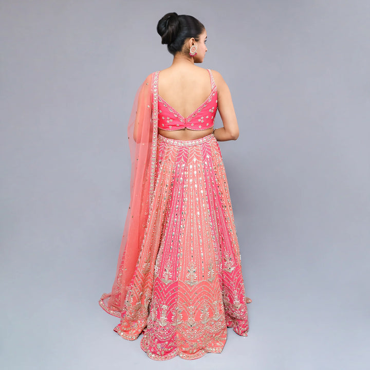 Elegant Gajri & Pink Crop Top Lehenga- Vastrachowk