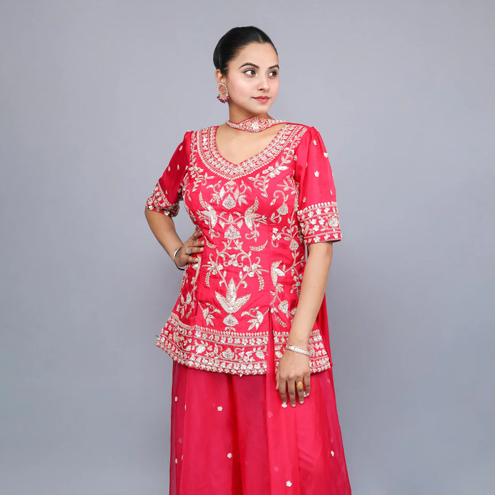 Elegant Long Shirt Sharara Suit- Vastrachowk