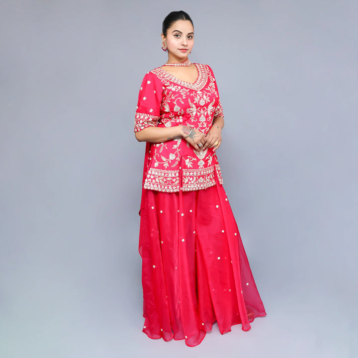 Elegant Long Shirt Sharara Suit- Vastrachowk