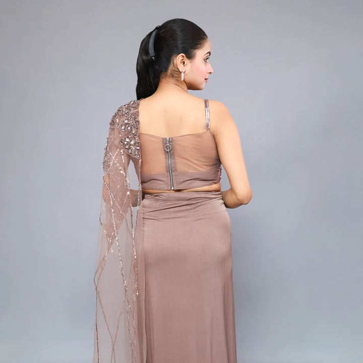 Elegant Mouse Grey Drape Saree Vastrachowk