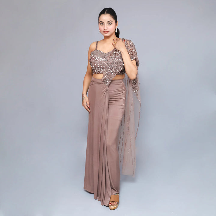 Elegant Mouse Grey Drape Saree