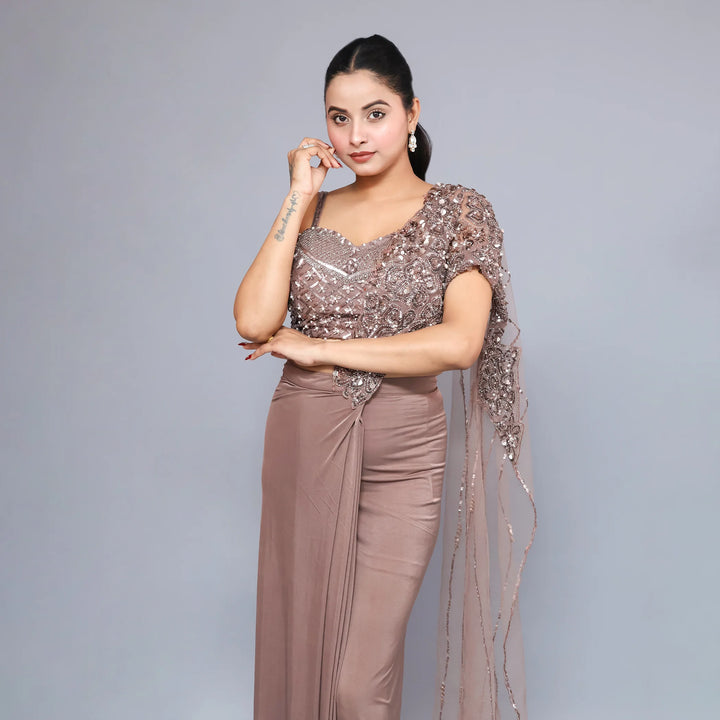 Elegant Mouse Grey Drape Saree Vastrachowk