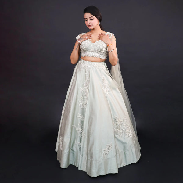 Elegant Pista Green Western Crop Top Lehenga