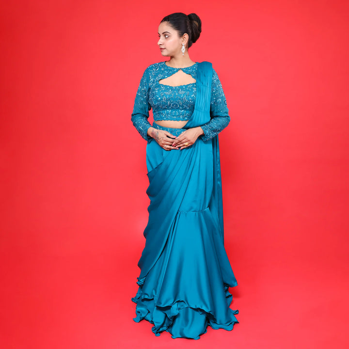 Fish cut lehenga with drape