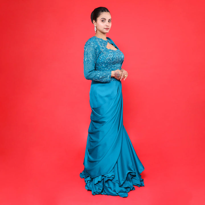 Fish cut lehenga with drape -Vastrachowk