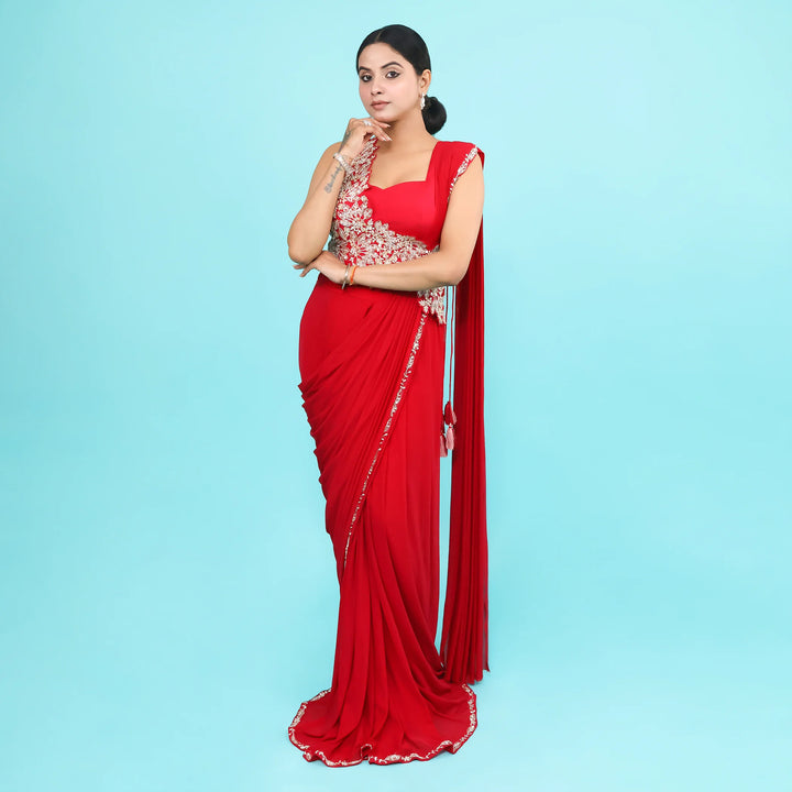 Fuchsia Pink Crop Top Drape Saree