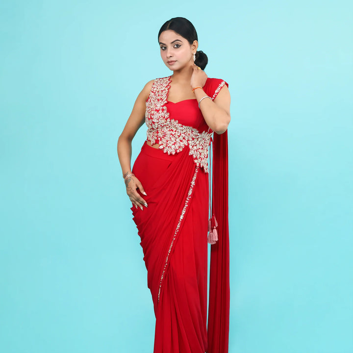 Fuchsia Pink Crop Top Drape Saree