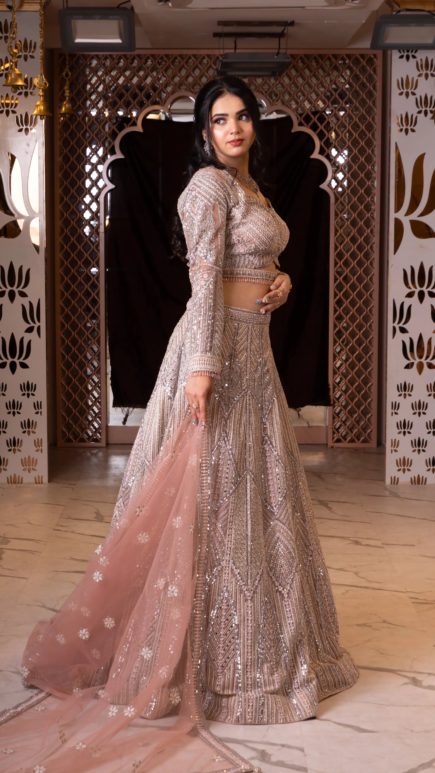 Load image into Gallery viewer, Rose Gold Crop Top Lehenga
