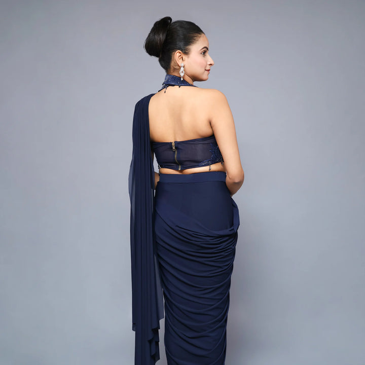 Halter Neck Drape Saree- Vastrachowk