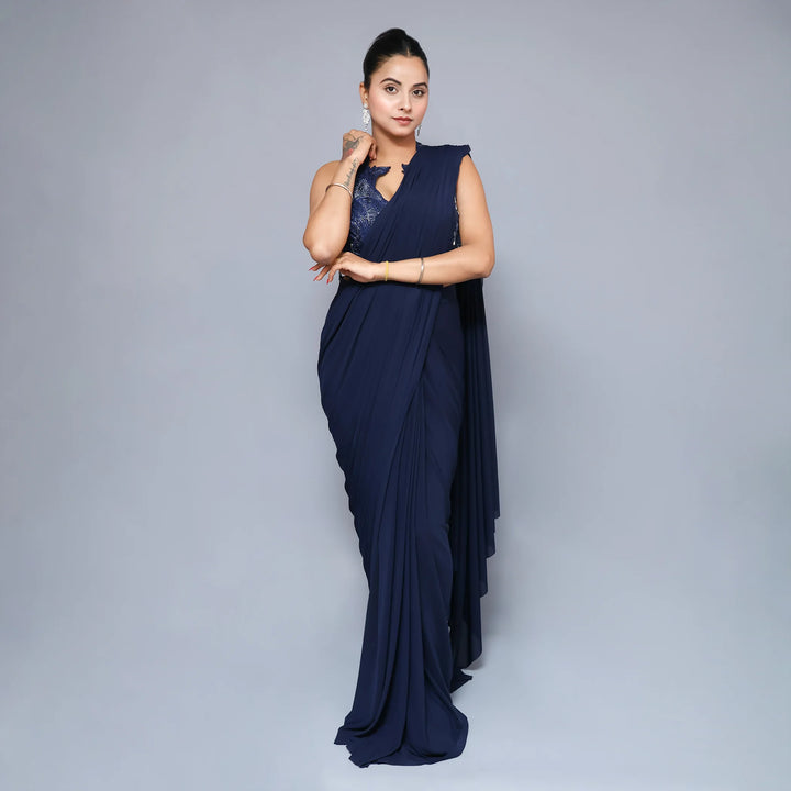 Halter Neck Drape Saree- Vastrachowk