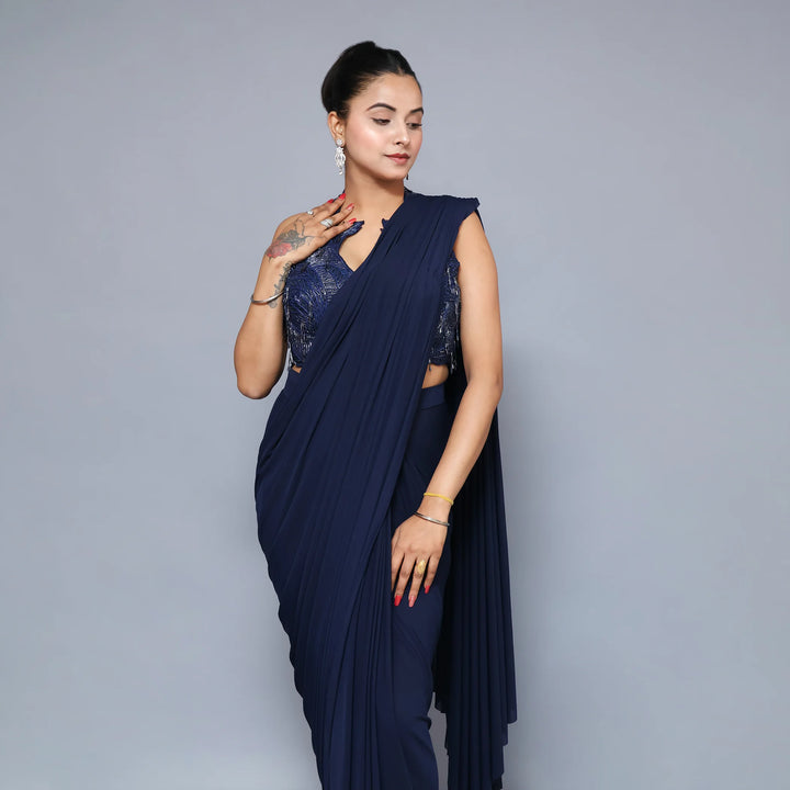 Halter Neck Drape Saree- Vastrachowk