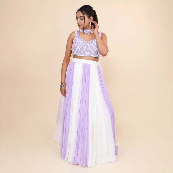 Trendy Crop Top Skirt with Choker & Dupatta