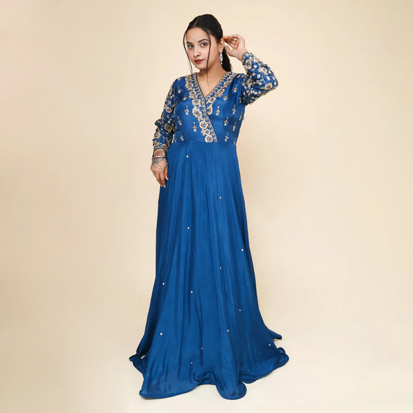 Elegant Floor-Length Suit in Peacock Blue