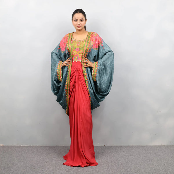 Trendy Crop Top Dhoti with Stylish Kaftan Shrug