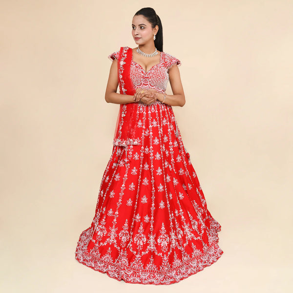 Red Crop Top Lehenga