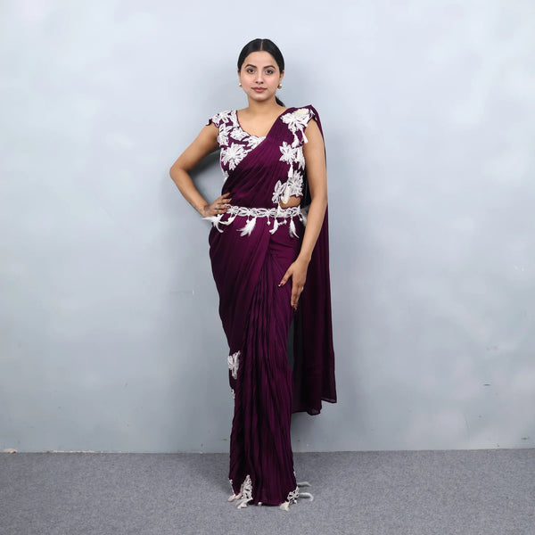 Elegant Purple Drape Saree with Waist Belt