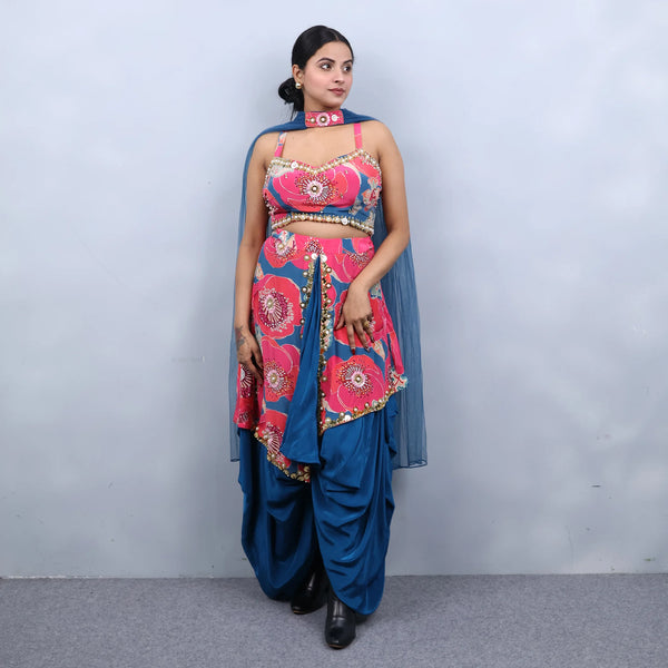 Crop Top with Dhoti and choker dupatta