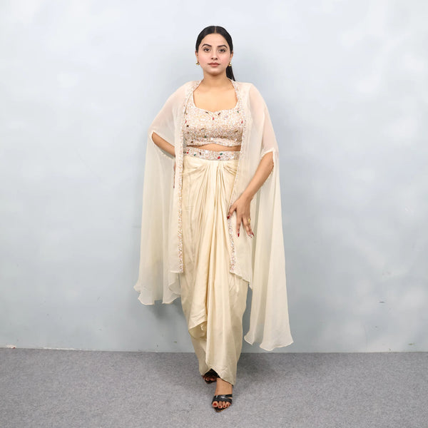 Crop Top Dhoti with Long Shrug