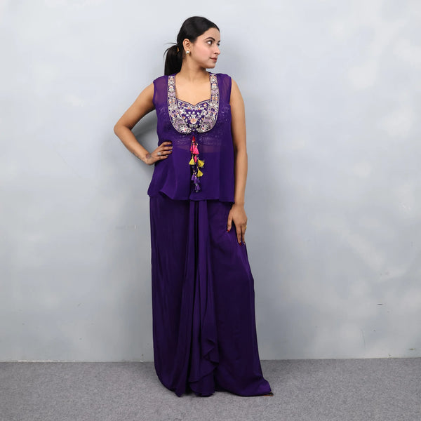 Crop Top Dhoti with Shrug – Stylish & Elegant