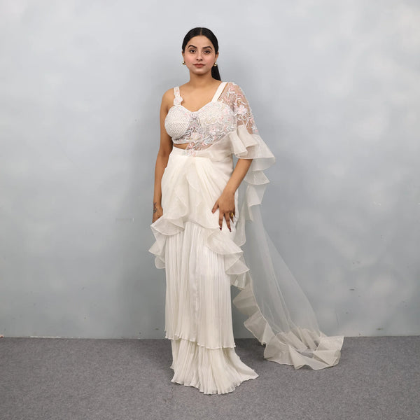 Crop Top with Ruffle Drape Style Saree