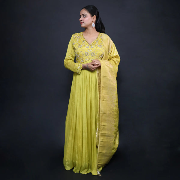 Length Anarkali Suit with Banarasi Dupatta