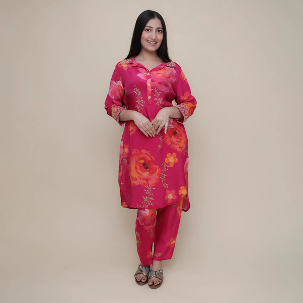 Printed Co-ord Set with Collar Style - vastrachowk