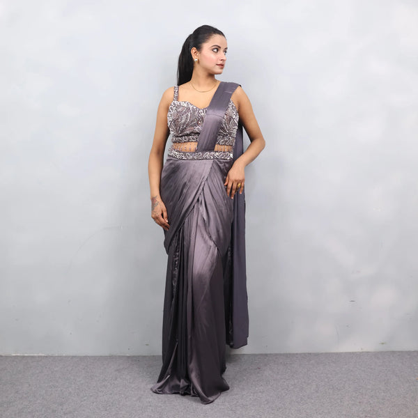 Elegant Grey Drape Saree