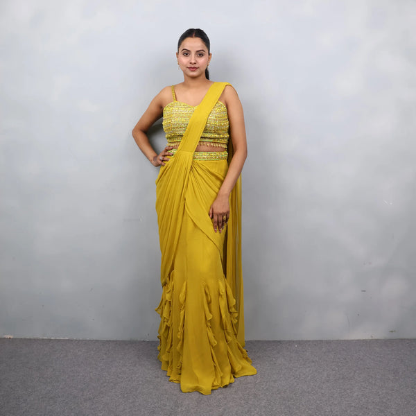 Yellow Ruffle Drape Saree