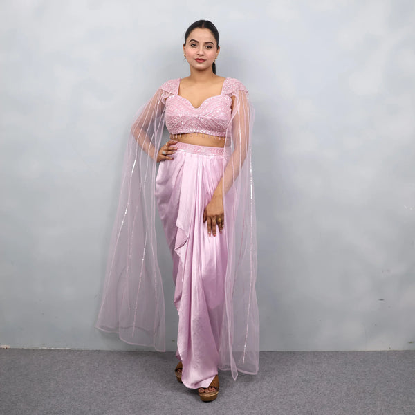 Lavender Dhoti with Shoulder-Attached Cape