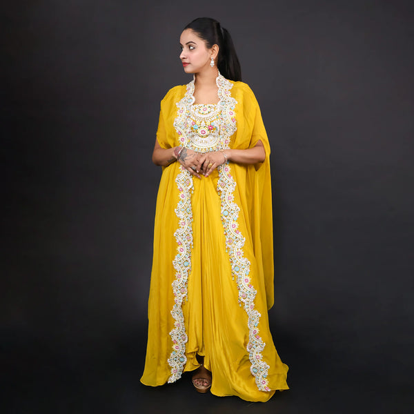 Crop Top Dhoti Set with Cape