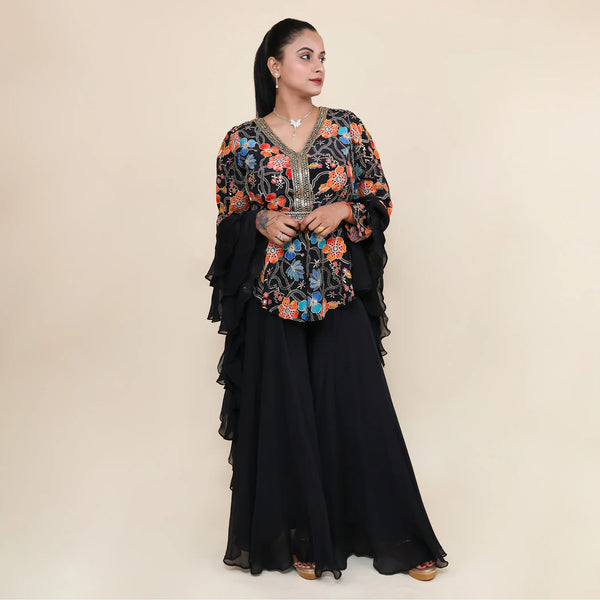 Elegant Peplum Sharara with Organza Ruffle Dupatta