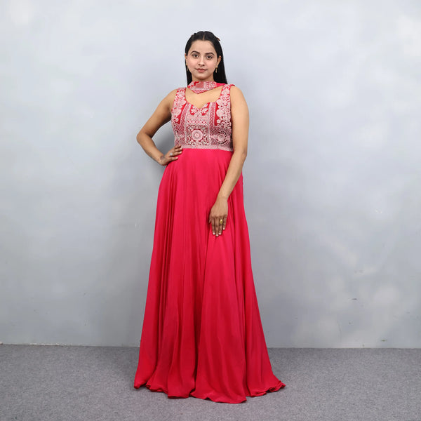 Hot Pink Sleeveless Anarkali Suit