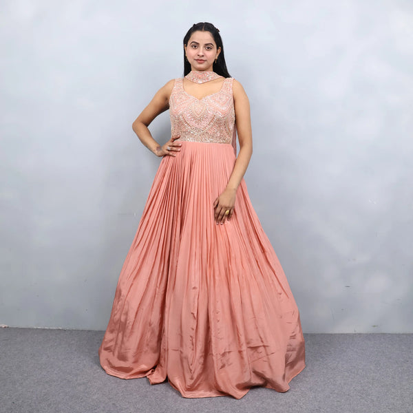 Peach Anarkali One-Piece with Choker Dupatta