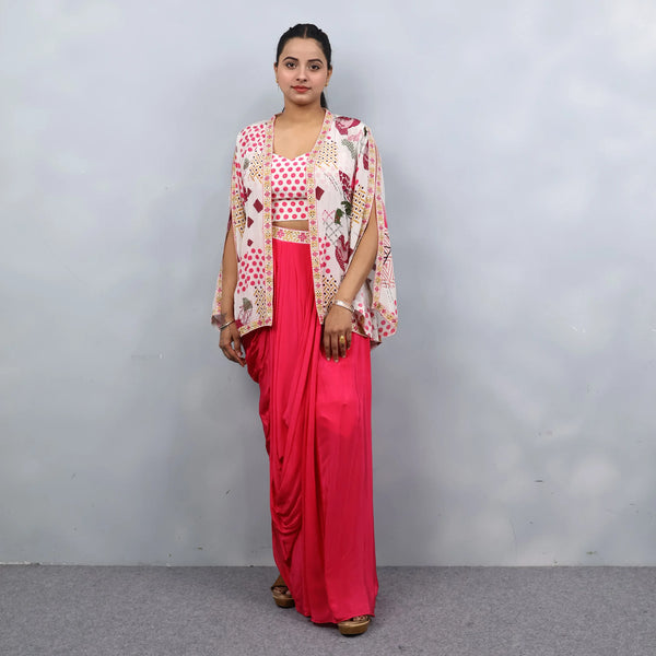 Crop Top Dhoti Set with Shrug