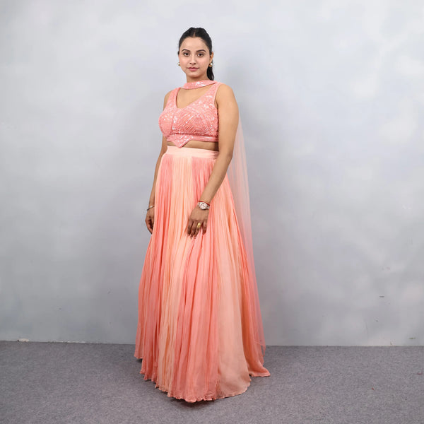 Trendy Crop Top Lehenga with Choker-Style Dupatta