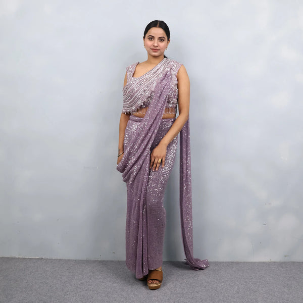 Elegant Lavender Drape Saree – Perfect Blend of Style & Grace