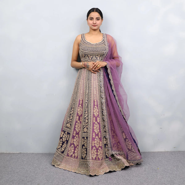 Elegant Purple Crop Top with Lehenga