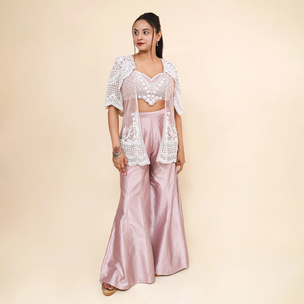 Mauve Crop Top Sharara with Shrug Jacket Style