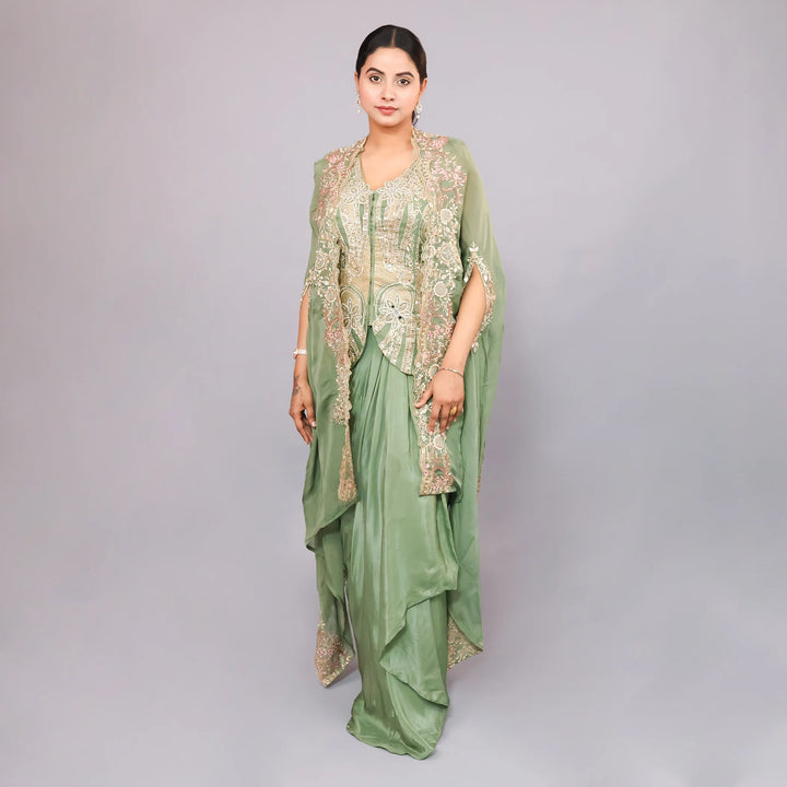 Indo-Western Long Shirt with Dhoti and Cape