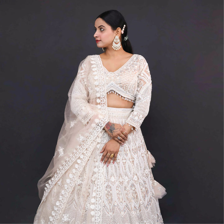 Light Peach Crop Top Lehenga Vastrachowk