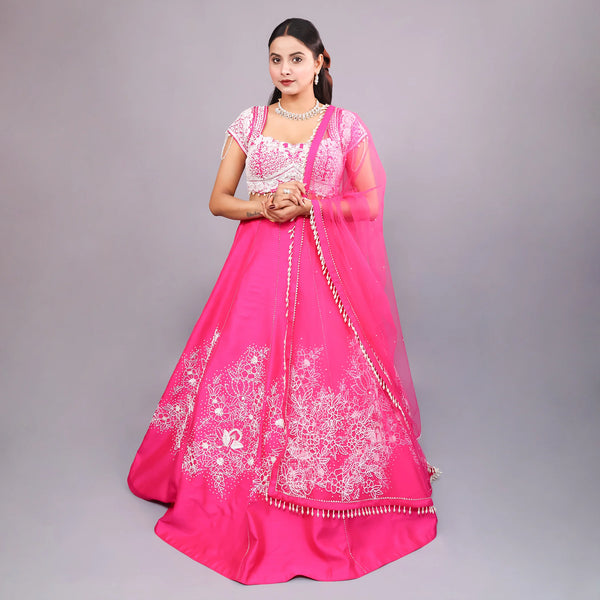 Magenta Pink Indo Western Crop Top Lehenga