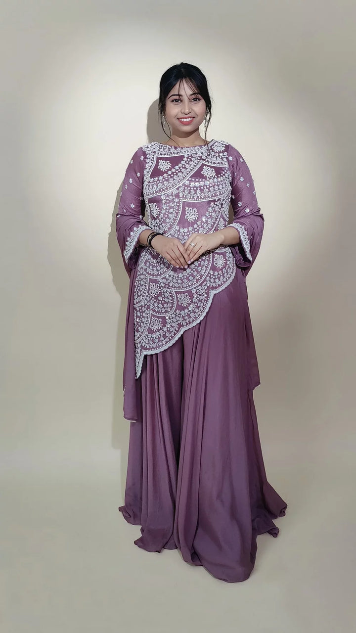 Mauve Indo western sharara in chinnon georgette vastrachowk
