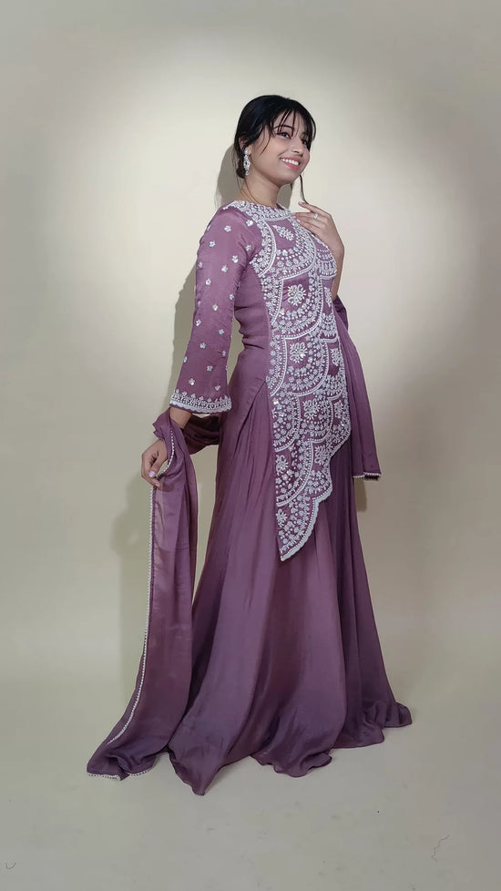 Load image into Gallery viewer, Mauve Indo western sharara

