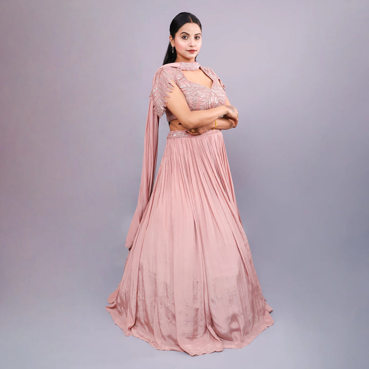 Mauve Pink Crop Top Skirt Set - Vastrachowk