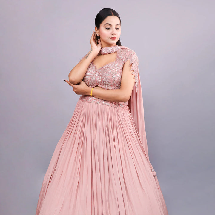 Mauve Pink Crop Top Skirt Set - Vastrachowk