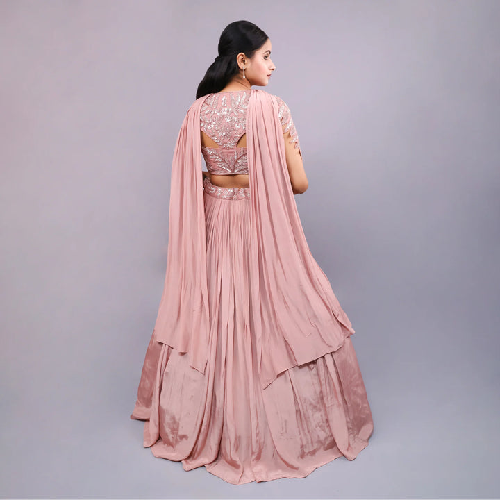 Mauve Pink Crop Top Skirt Set - Vastrachowk