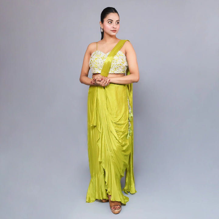 Mehendi Green Drape Skirt Set